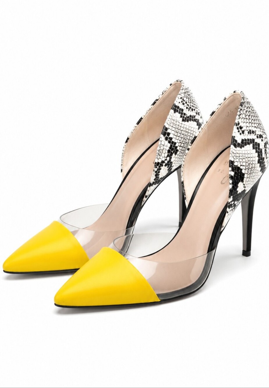 Mix No. 6 DSW Yellow Snake Print Clear Panel Heels - Size 10